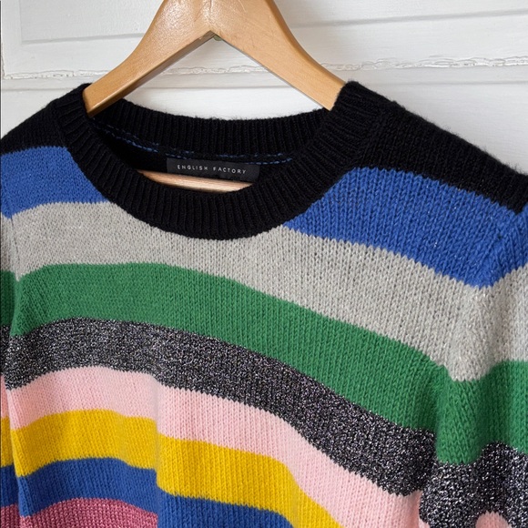ENGLISH FACTORY METALLIC CANDY STRIPE MOHAIR BLEND SWEATER - Picture 3 of 8